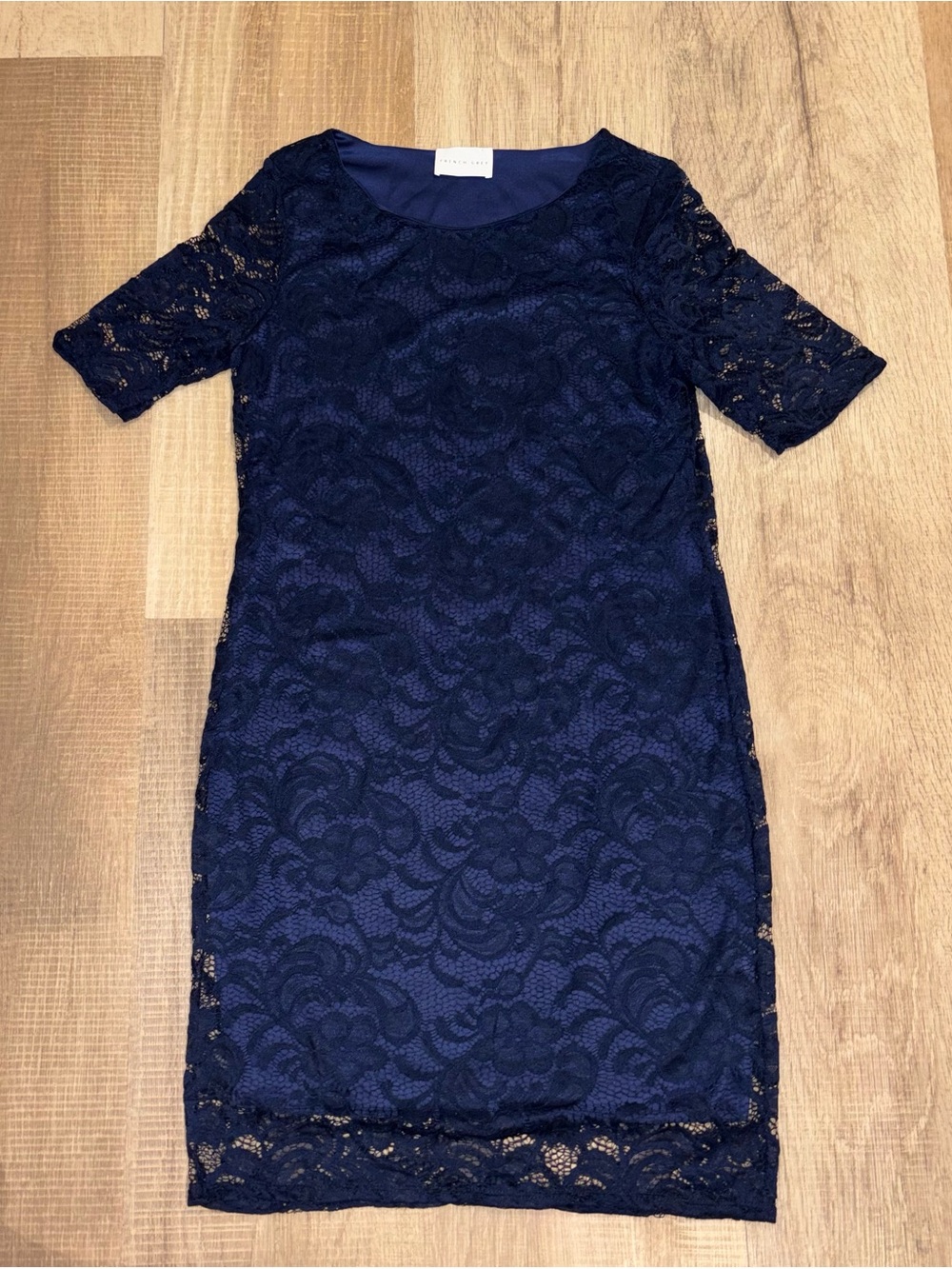 French Grey Navy Lace Midi Dress